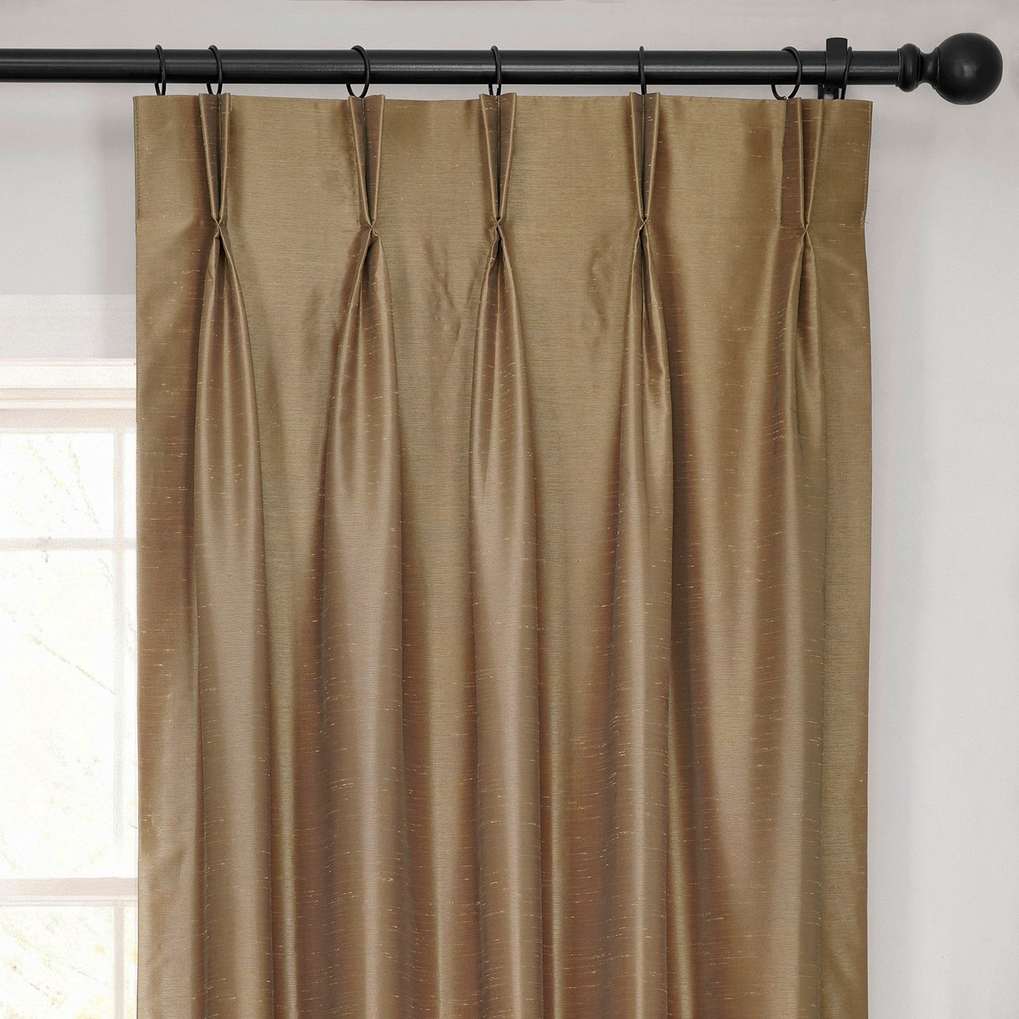 Flax Gold French Pleat Vintage Textured Faux Dupioni Silk Blackout Curtain