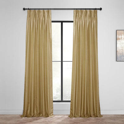 Flax Gold French Pleat Vintage Textured Faux Dupioni Silk Blackout Curtain