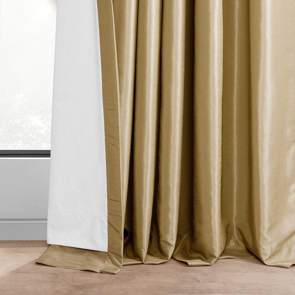 Flax Gold French Pleat Vintage Textured Faux Dupioni Silk Blackout Curtain - HalfPriceDrapes.com