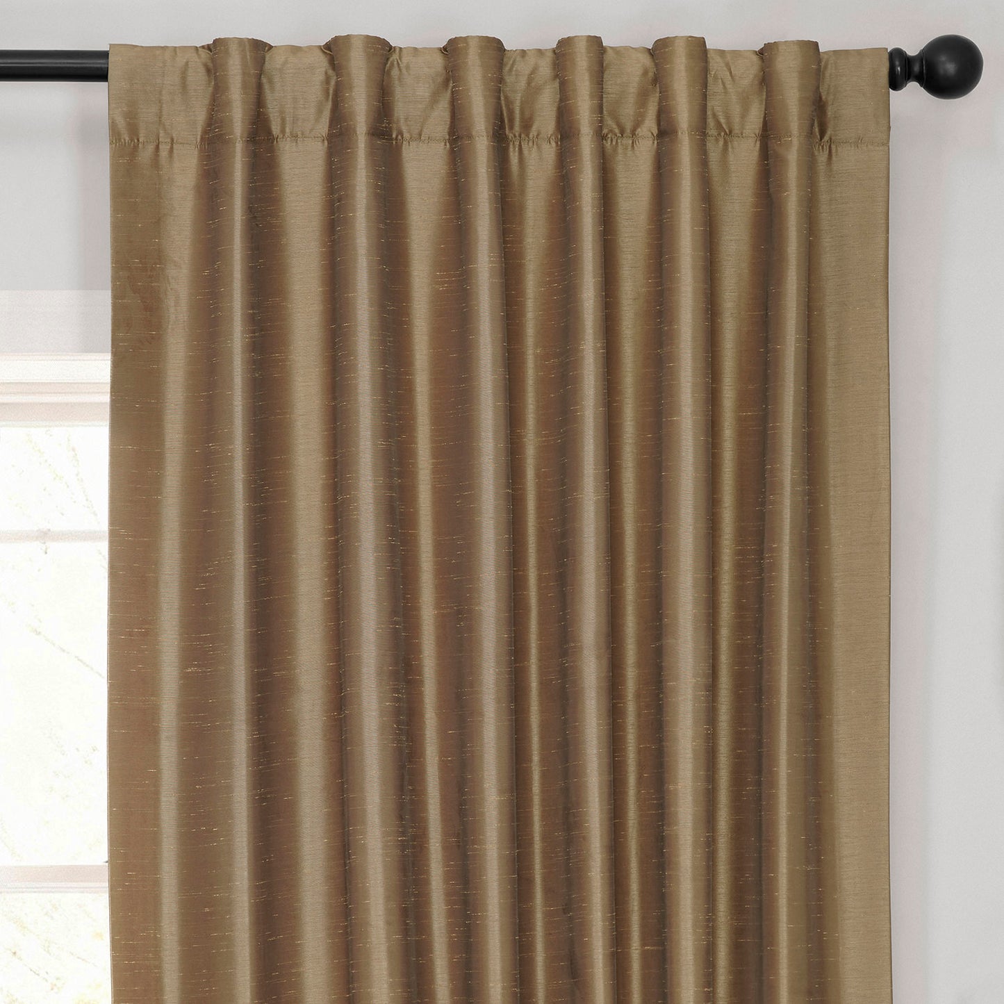 Flax Gold Vintage Textured Faux Dupioni Silk Blackout Curtain