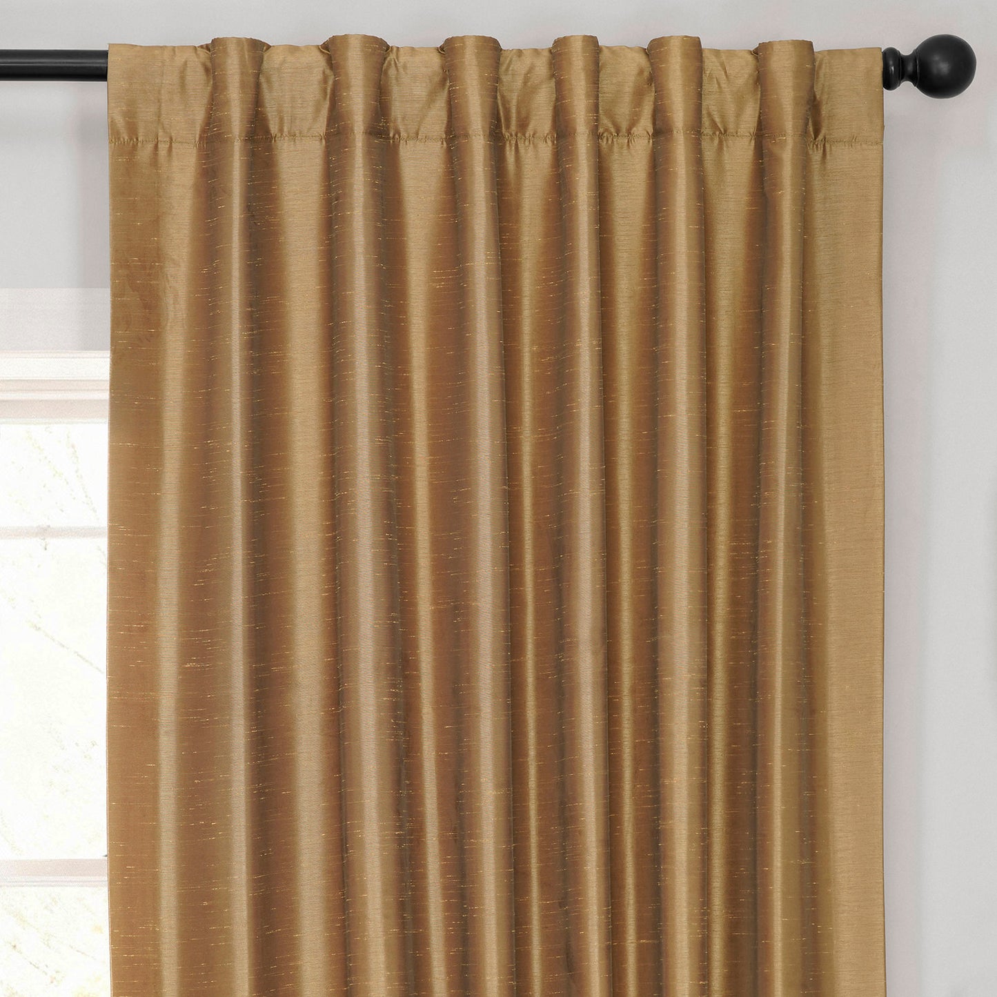 Flax Gold Vintage Textured Faux Dupioni Silk Blackout Curtain