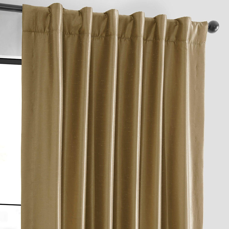 Flax Gold Vintage Textured Faux Dupioni Silk Blackout Curtain - HalfPriceDrapes.com