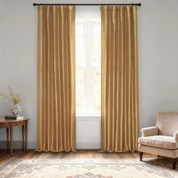 Flax Gold Vintage Textured Faux Dupioni Silk Blackout Curtain
