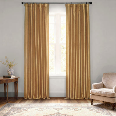 Flax Gold Vintage Textured Faux Dupioni Silk Blackout Curtain