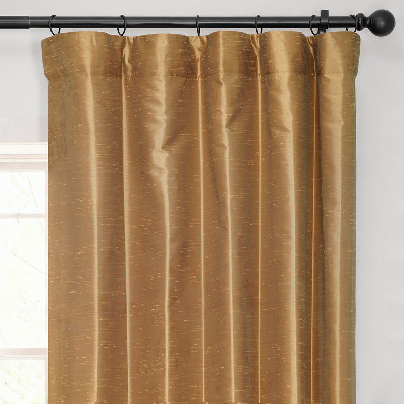 Flax Gold Vintage Textured Faux Dupioni Silk Blackout Curtain
