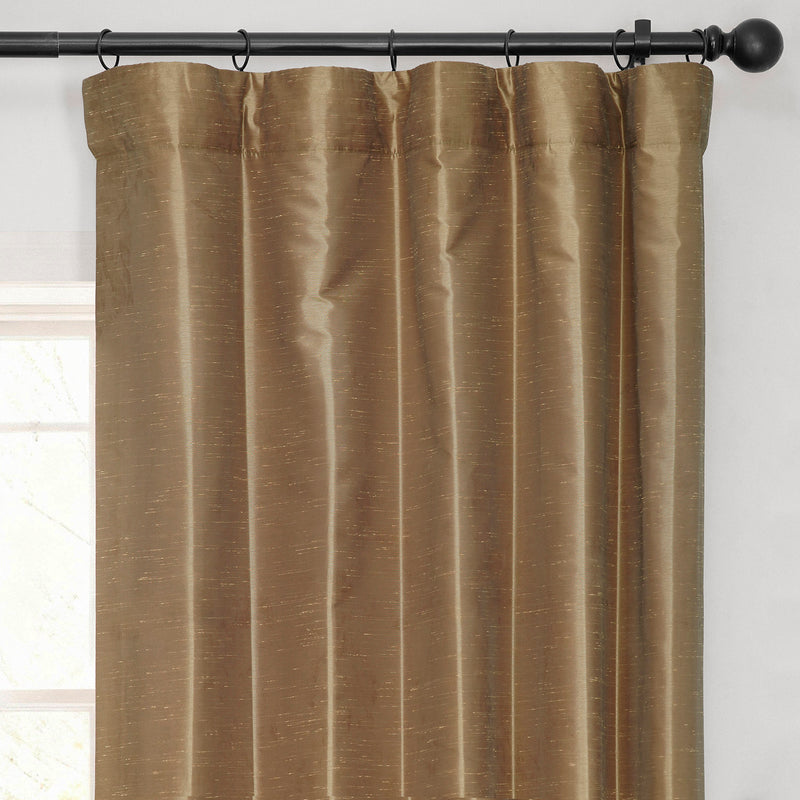 Flax Gold Vintage Textured Faux Dupioni Silk Blackout Curtain
