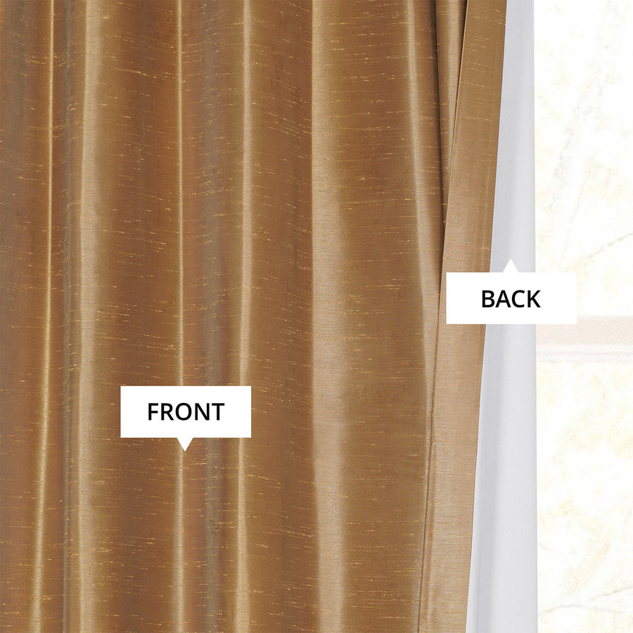 Flax Gold Vintage Textured Faux Dupioni Silk Blackout Curtain