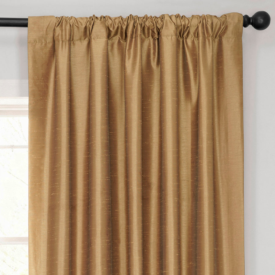 Flax Gold Vintage Textured Faux Dupioni Silk Blackout Curtain