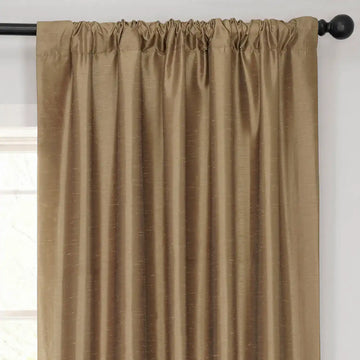 Flax Gold Vintage Textured Faux Dupioni Silk Blackout Curtain