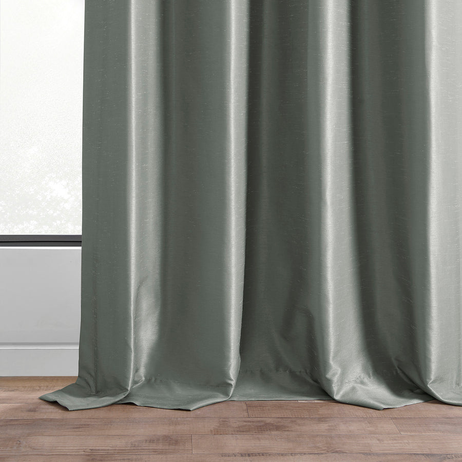 Silver French Pleat Vintage Textured Faux Dupioni Silk Blackout Curtain