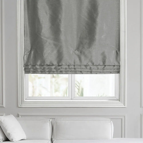 Sage Grey Vintage Textured Faux Dupioni Silk Roman Shade