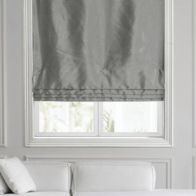 Silver Vintage Textured Faux Dupioni Silk Roman Shade