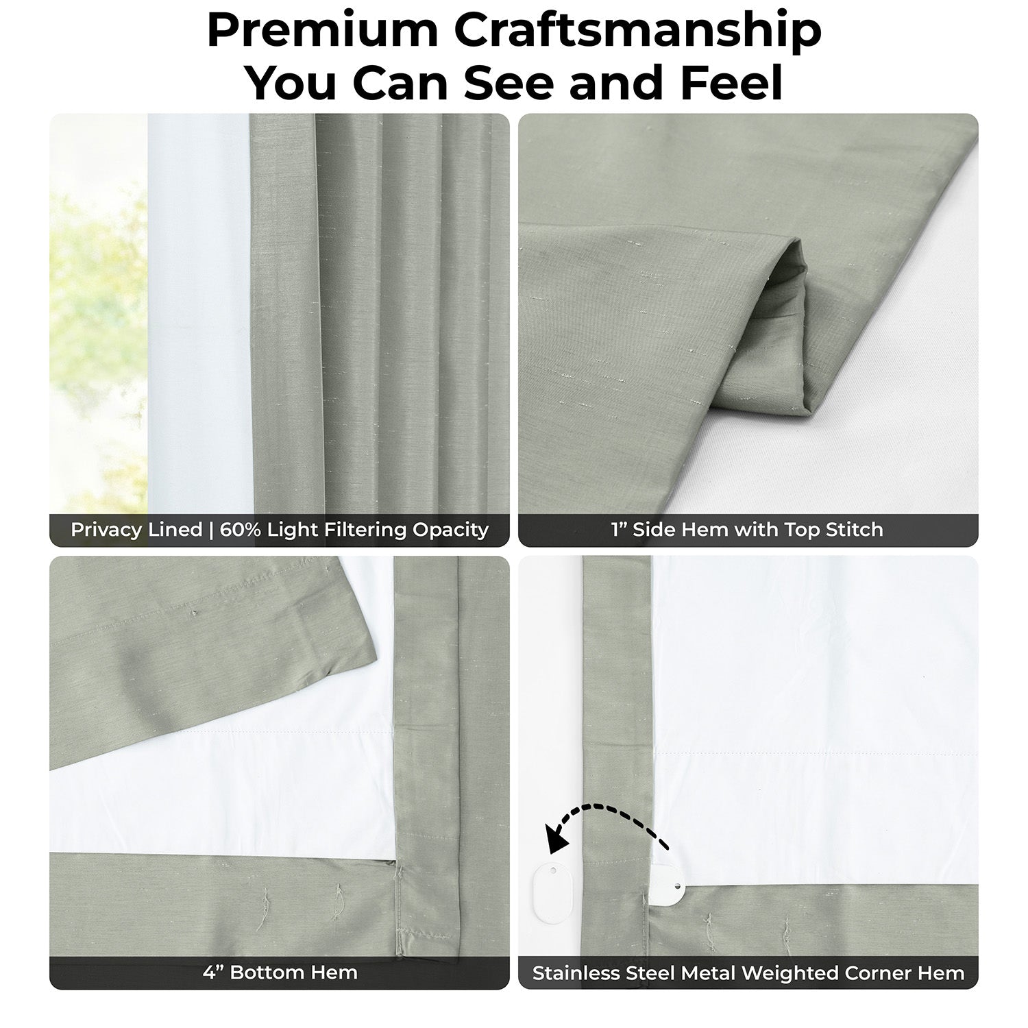 Silver Vintage Textured Faux Dupioni Silk Room Darkening Curtain