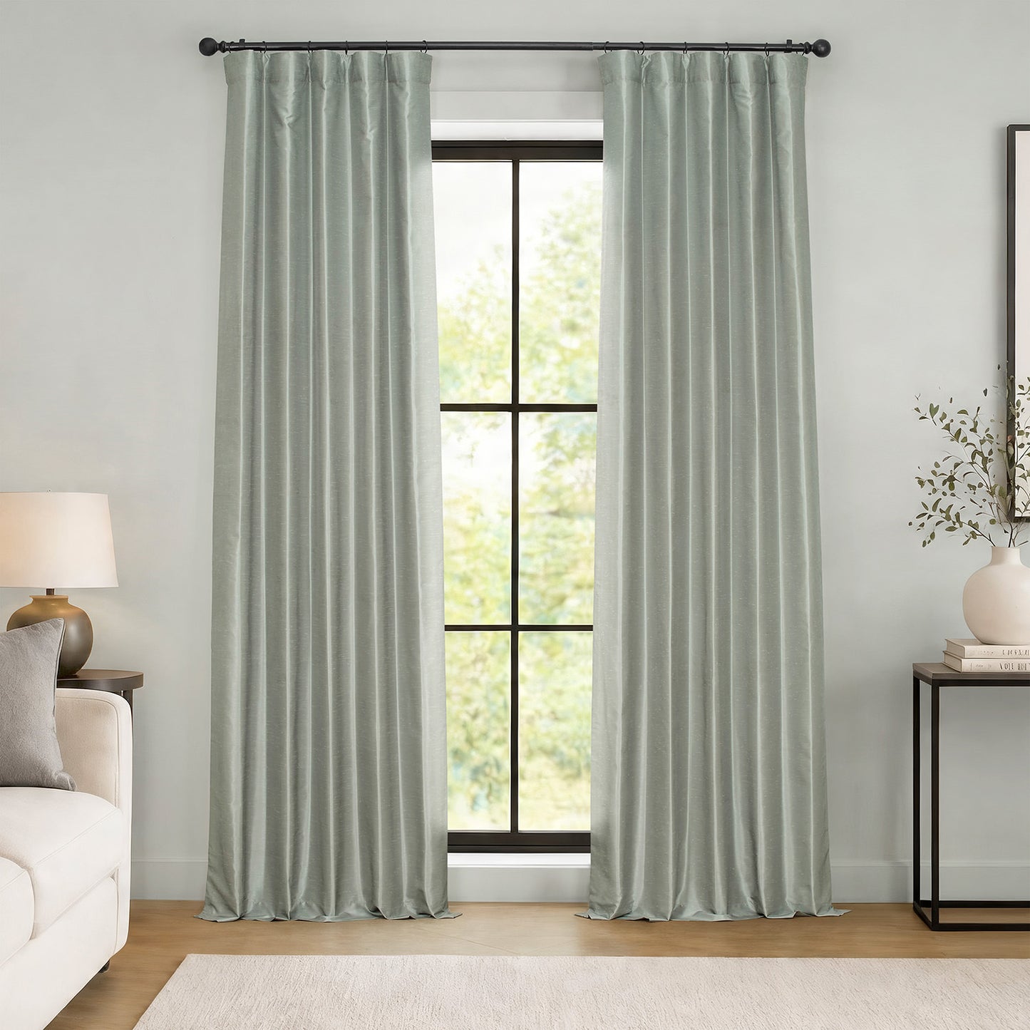 Silver Vintage Textured Faux Dupioni Silk Room Darkening Curtain