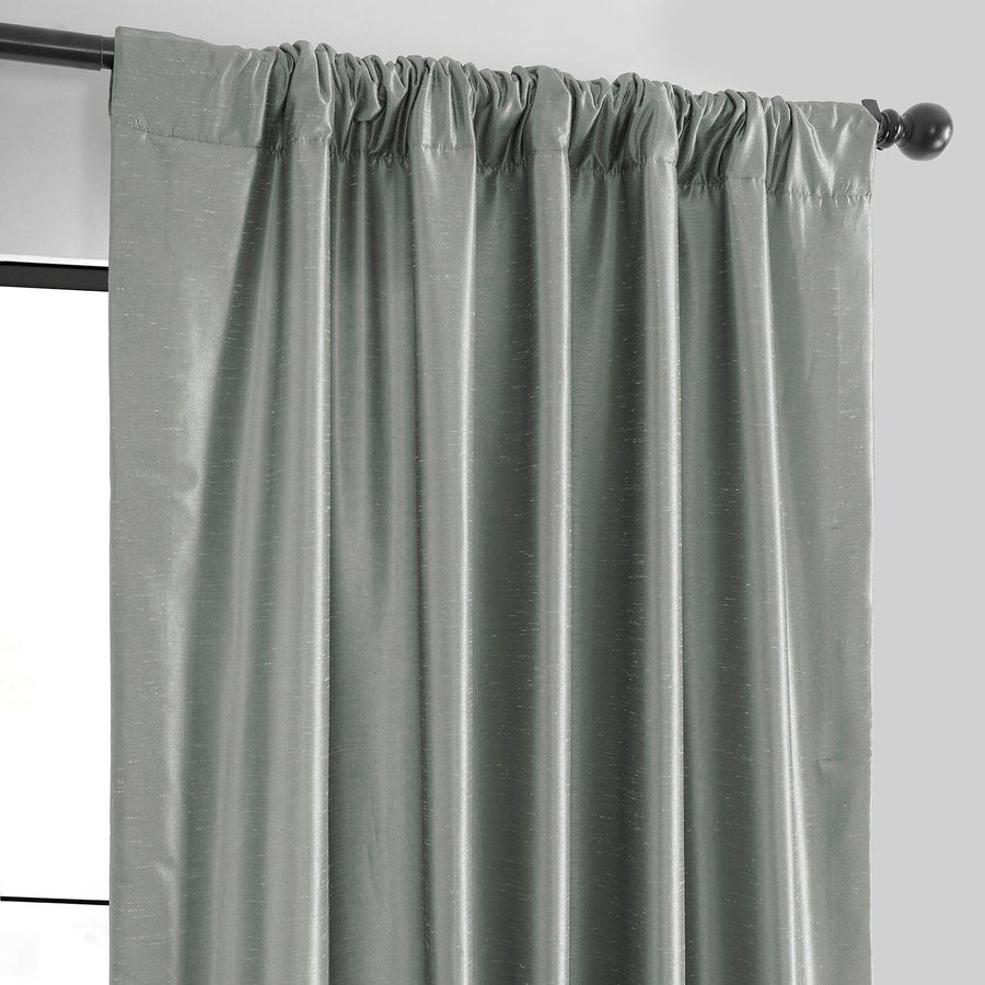 Silver Vintage Textured Faux Dupioni Silk Blackout Curtain - HalfPriceDrapes.com
