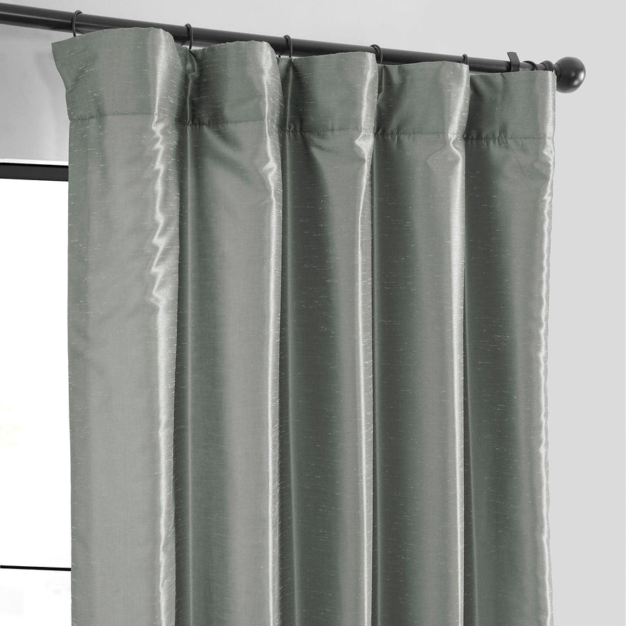 Silver Vintage Textured Faux Dupioni Silk Blackout Curtain - HalfPriceDrapes.com
