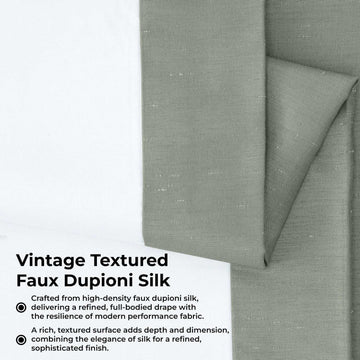 Sage Grey Vintage Textured Faux Dupioni Silk Room Darkening Curtain