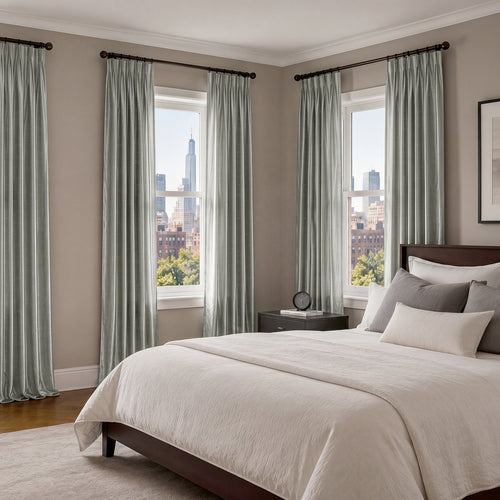 Sage Grey Vintage Textured Faux Dupioni Silk Custom Curtain