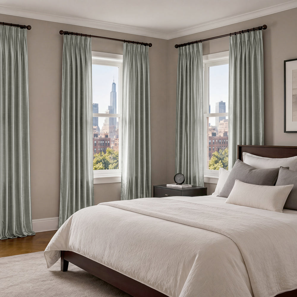 Silver Vintage Textured Faux Dupioni Silk Custom Curtain