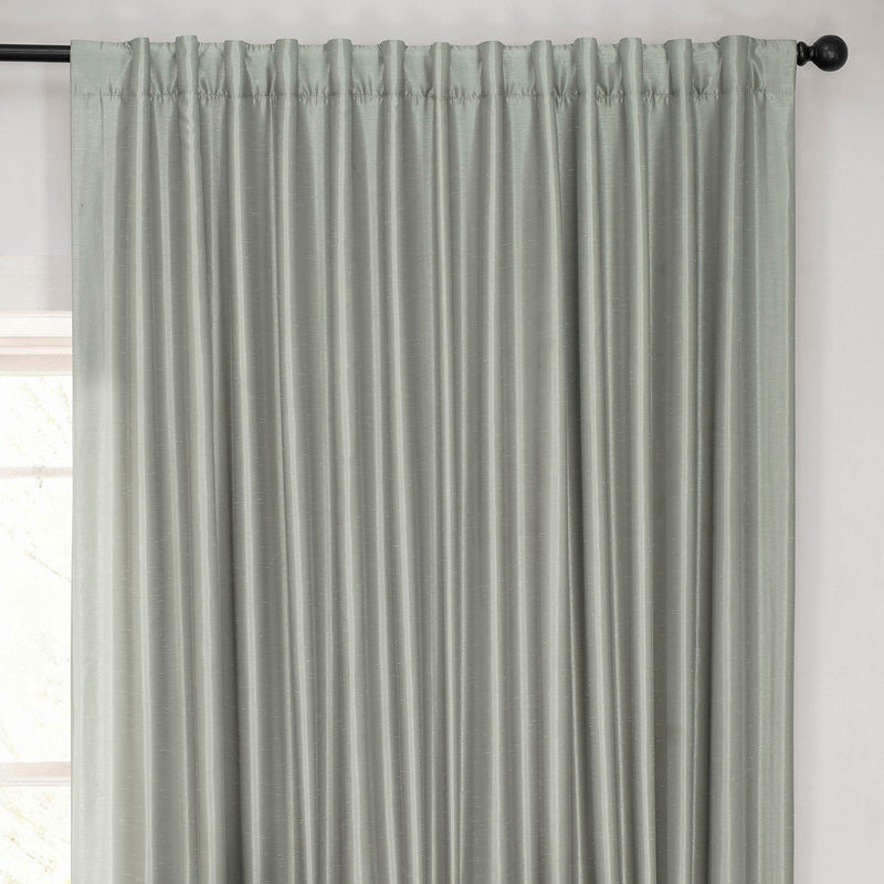 Silver Extra Wide Vintage Textured Faux Dupioni Silk Blackout Curtain