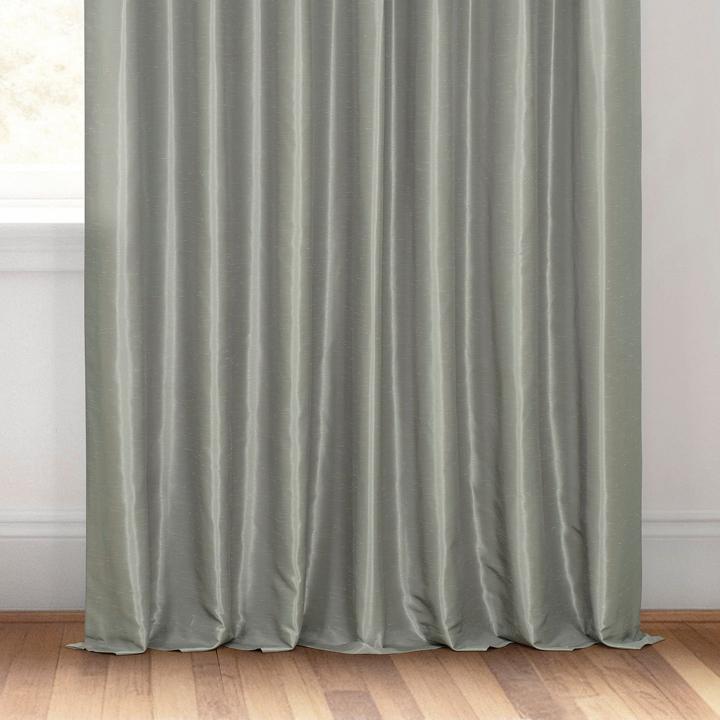Silver Extra Wide Vintage Textured Faux Dupioni Silk Blackout Curtain