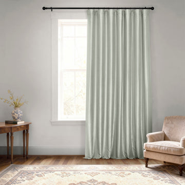 Silver Extra Wide Vintage Textured Faux Dupioni Silk Blackout Curtain