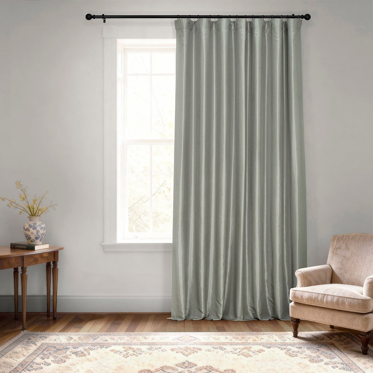 Silver Extra Wide Vintage Textured Faux Dupioni Silk Blackout Curtain
