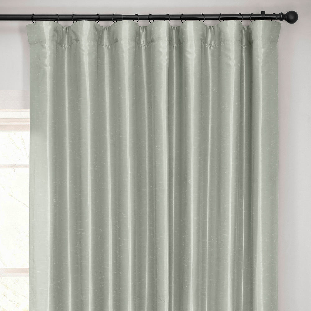 Silver Extra Wide Vintage Textured Faux Dupioni Silk Blackout Curtain