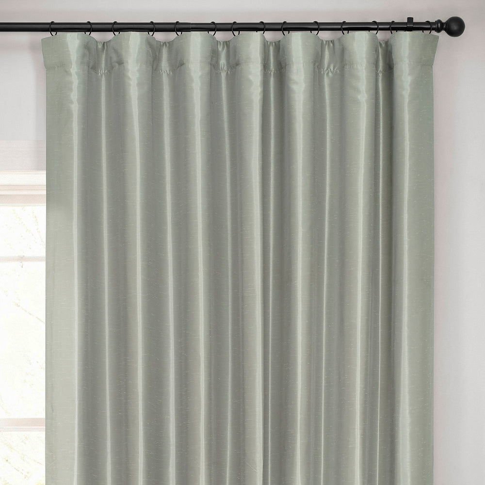 Silver Extra Wide Vintage Textured Faux Dupioni Silk Blackout Curtain
