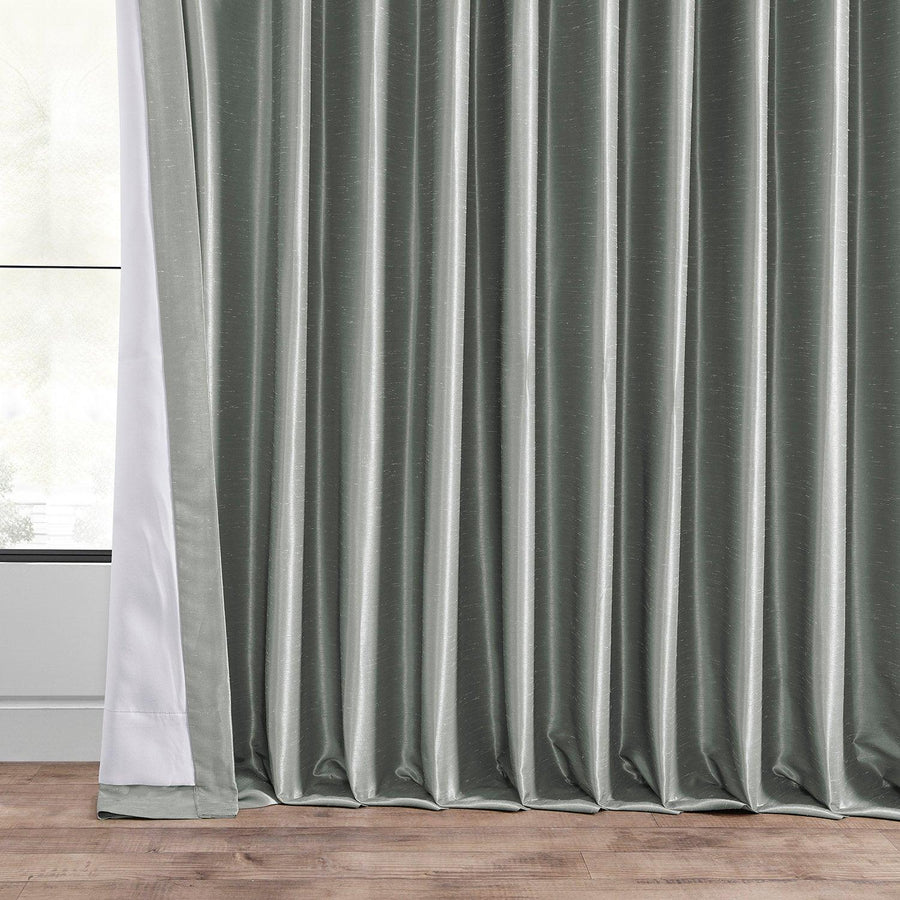 Silver Extra Wide Vintage Textured Faux Dupioni Silk Blackout Curtain - HalfPriceDrapes.com