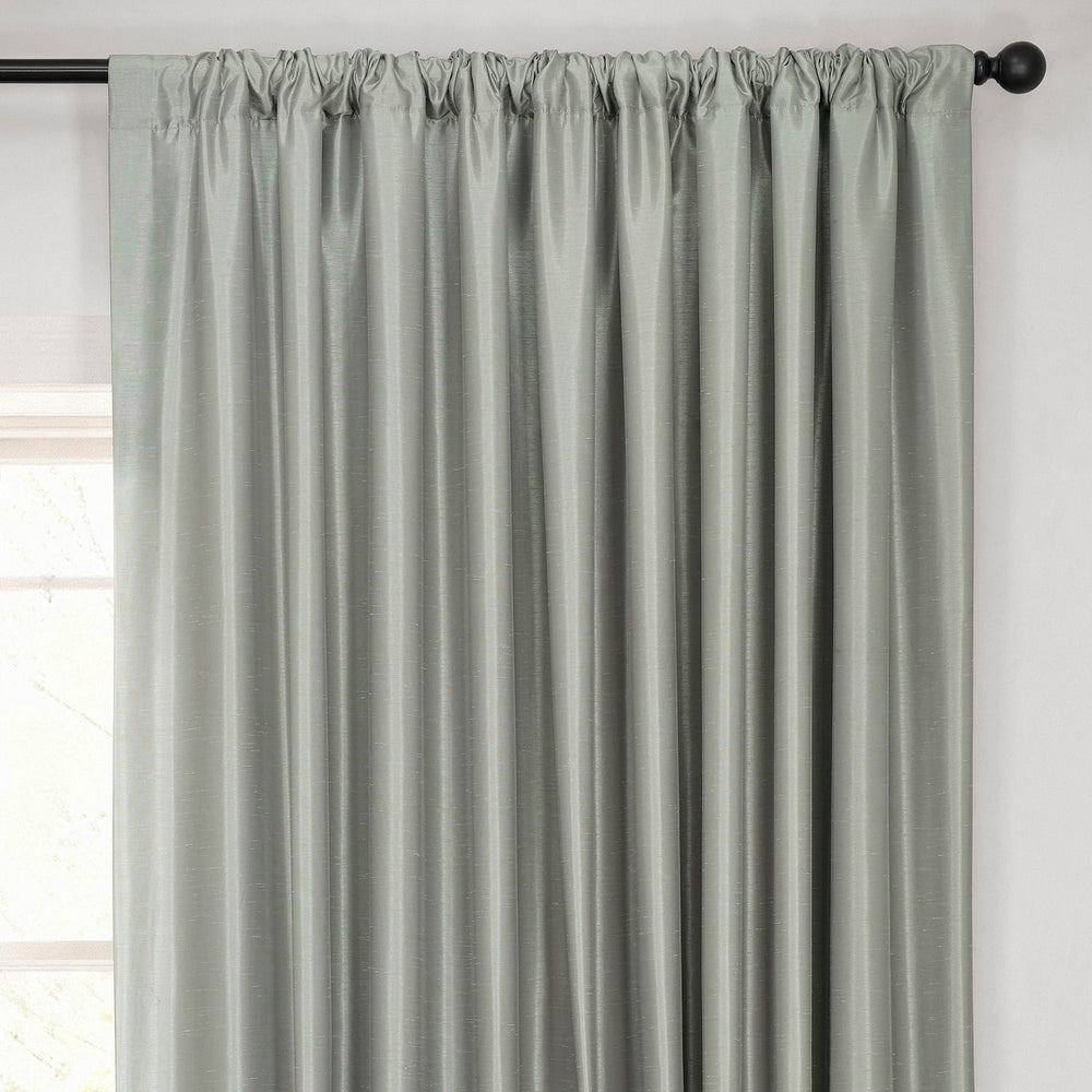 Silver Extra Wide Vintage Textured Faux Dupioni Silk Blackout Curtain