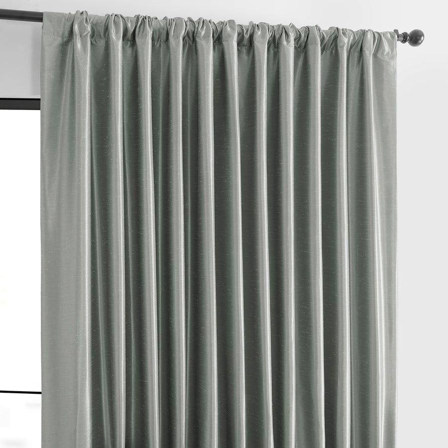 Silver Extra Wide Vintage Textured Faux Dupioni Silk Blackout Curtain