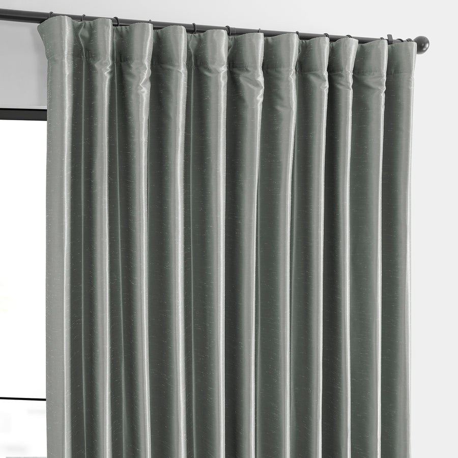Silver Extra Wide Vintage Textured Faux Dupioni Silk Blackout Curtain