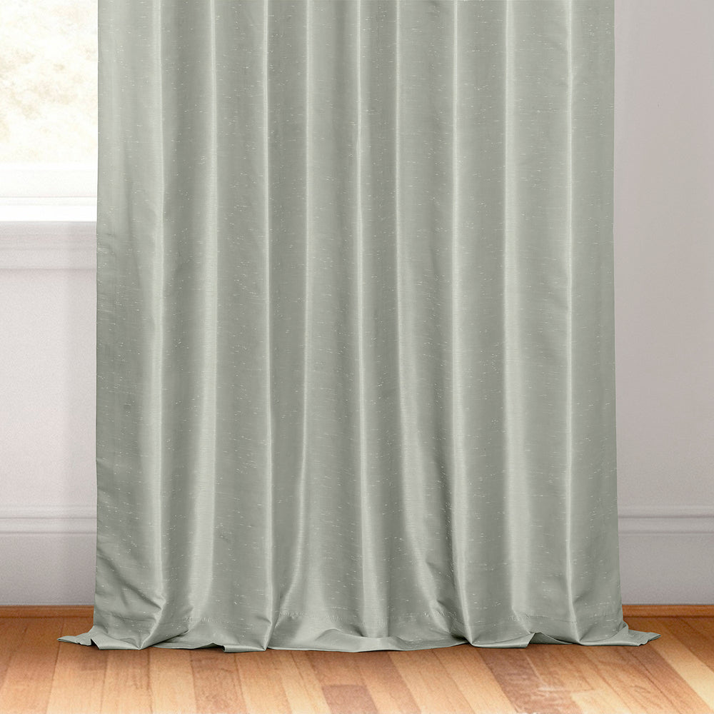 Silver French Pleat Vintage Textured Faux Dupioni Silk Blackout Curtain