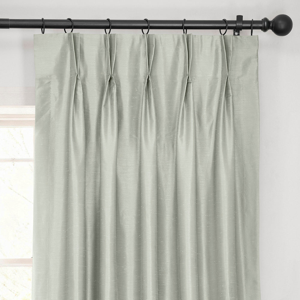 Silver French Pleat Vintage Textured Faux Dupioni Silk Blackout Curtain