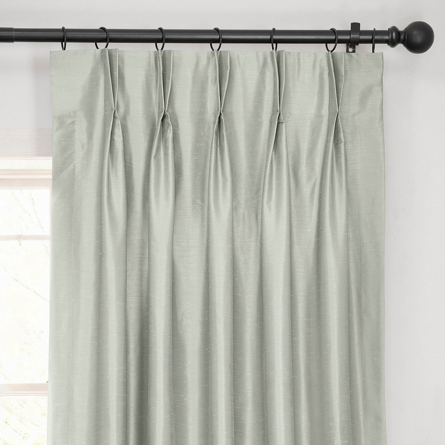 Silver French Pleat Vintage Textured Faux Dupioni Silk Blackout Curtain