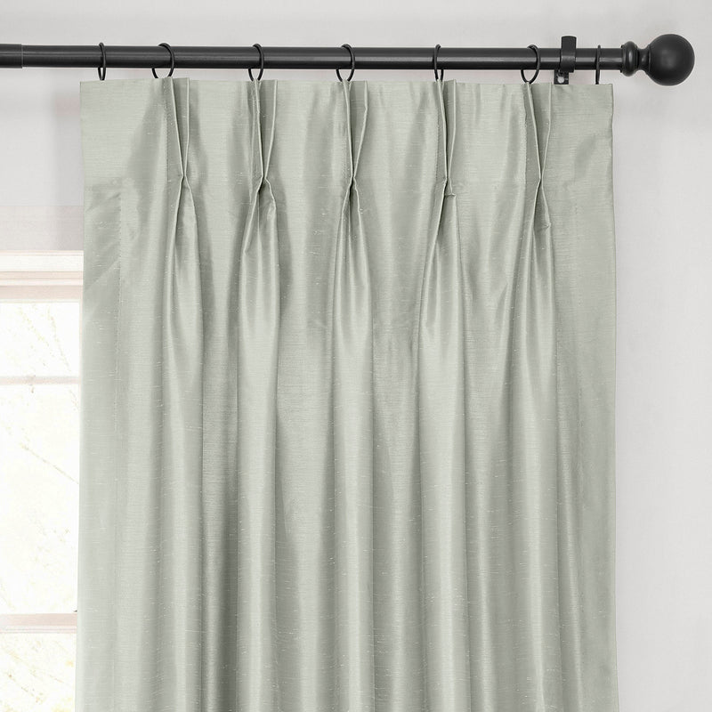 Silver French Pleat Vintage Textured Faux Dupioni Silk Blackout Curtain