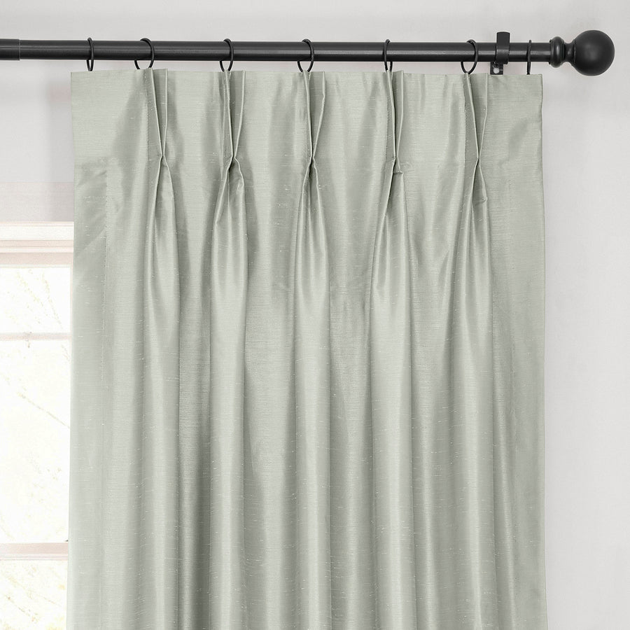 Silver French Pleat Vintage Textured Faux Dupioni Silk Blackout Curtain