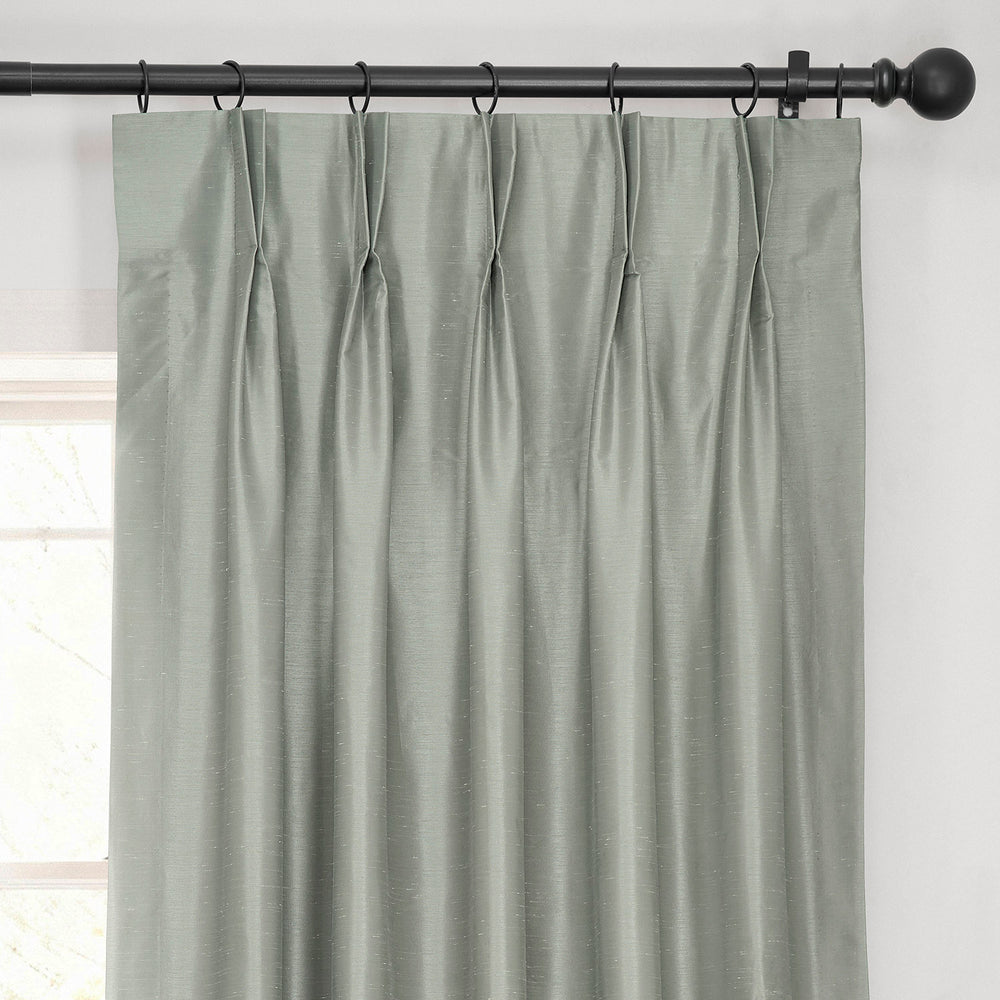 Silver French Pleat Vintage Textured Faux Dupioni Silk Blackout Curtain
