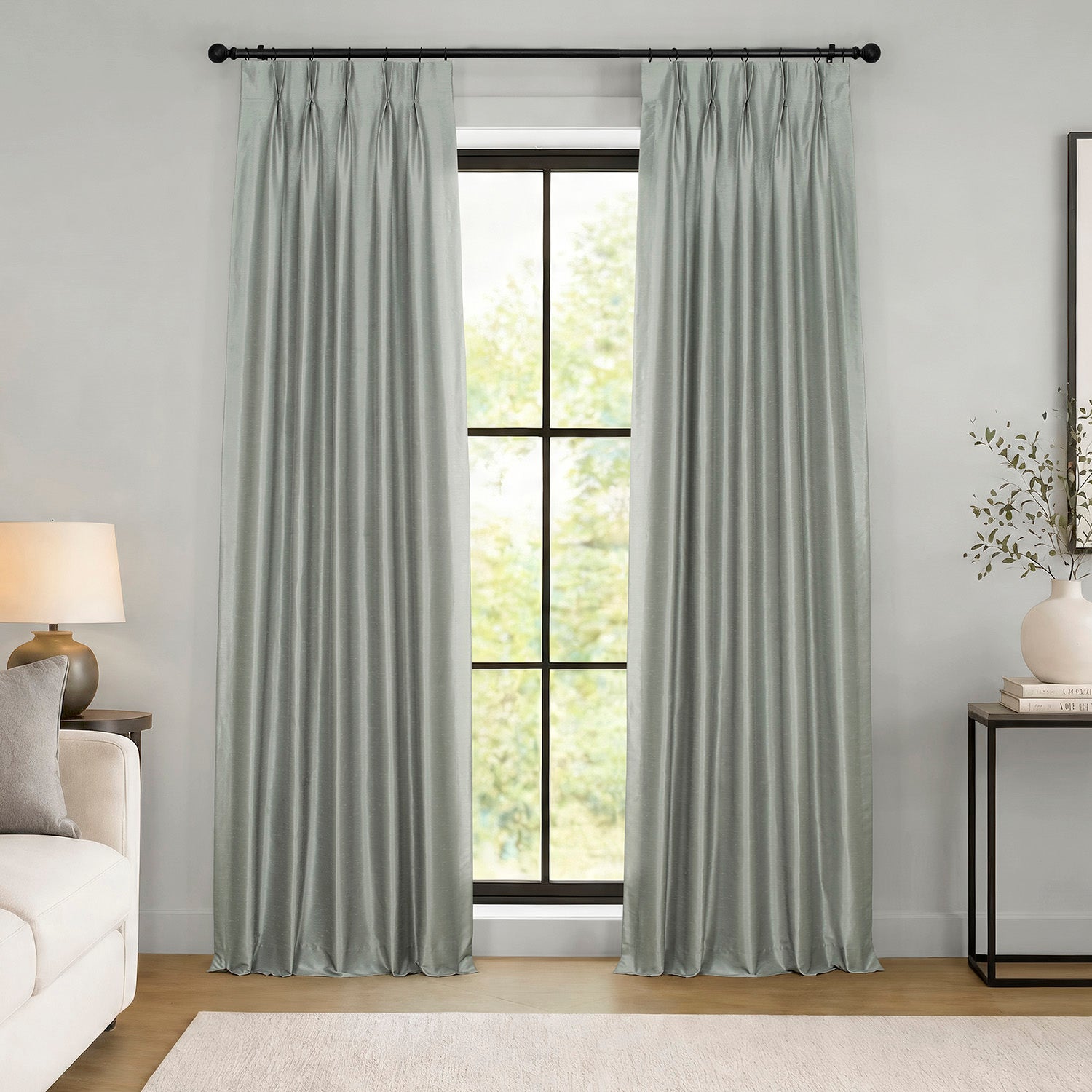 Silver Pinch Pleat Vintage Textured Faux Dupioni Silk Blackout Curtain