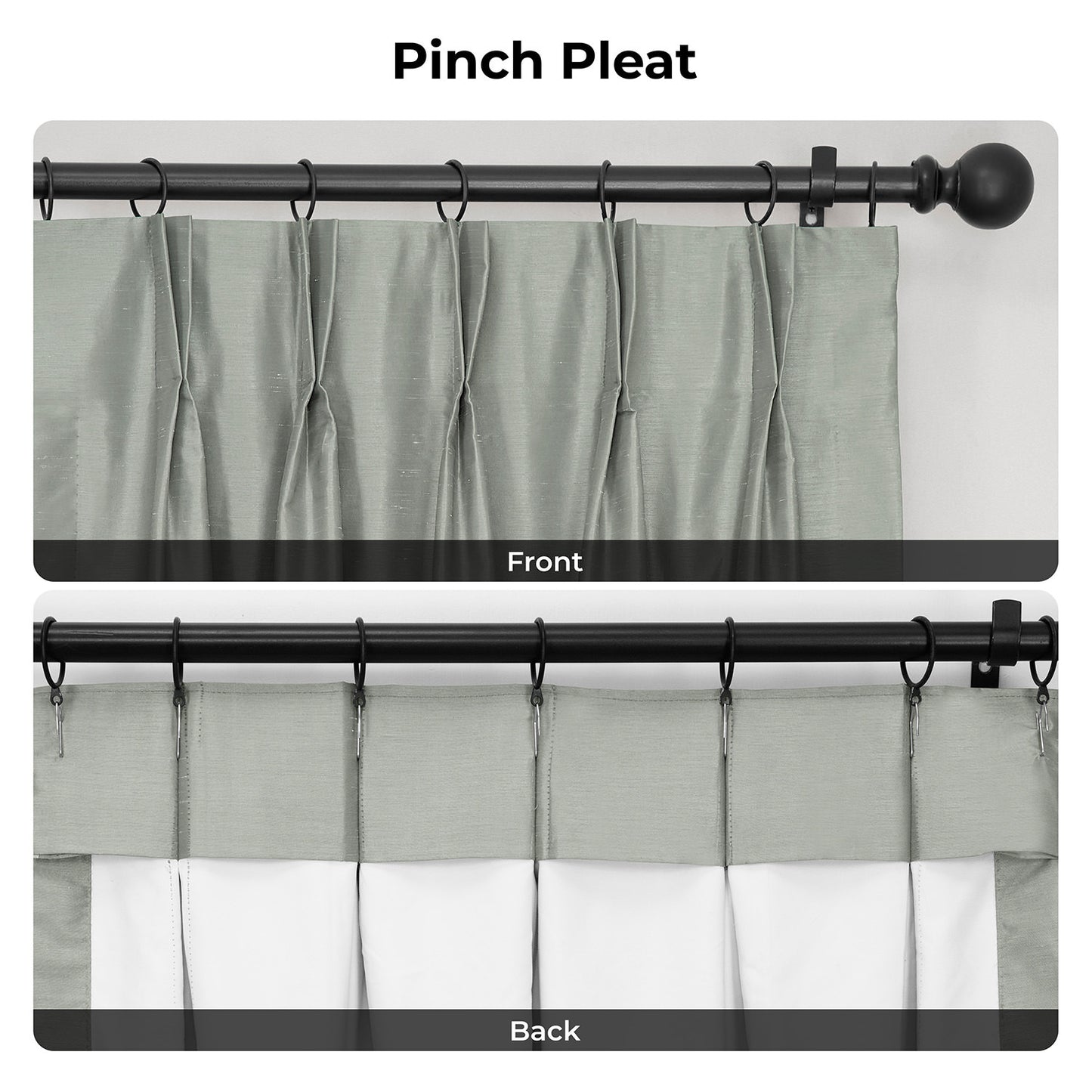 Silver Pinch Pleat Vintage Textured Faux Dupioni Silk Blackout Curtain