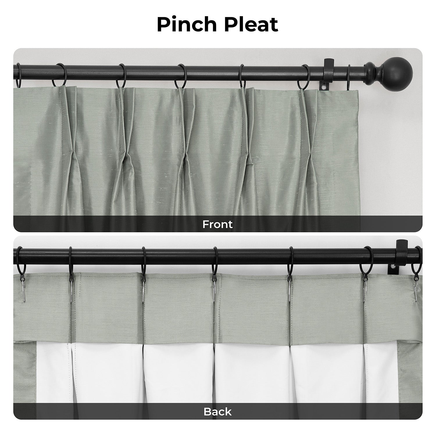 Silver Pinch Pleat Vintage Textured Faux Dupioni Silk Blackout Curtain