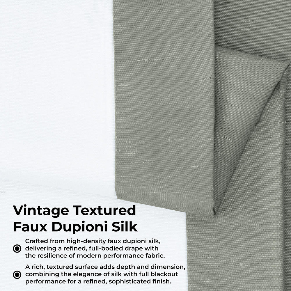 Silver Pinch Pleat Vintage Textured Faux Dupioni Silk Blackout Curtain