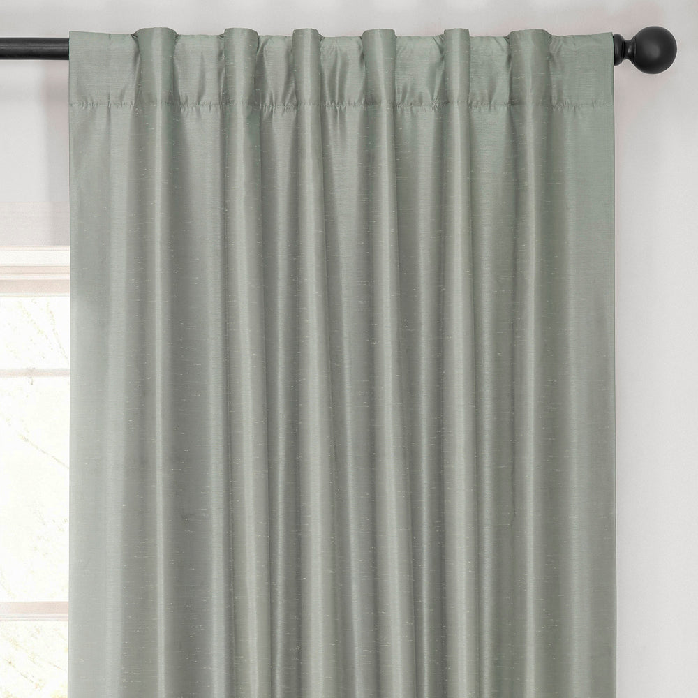 Silver Vintage Textured Faux Dupioni Silk Blackout Curtain