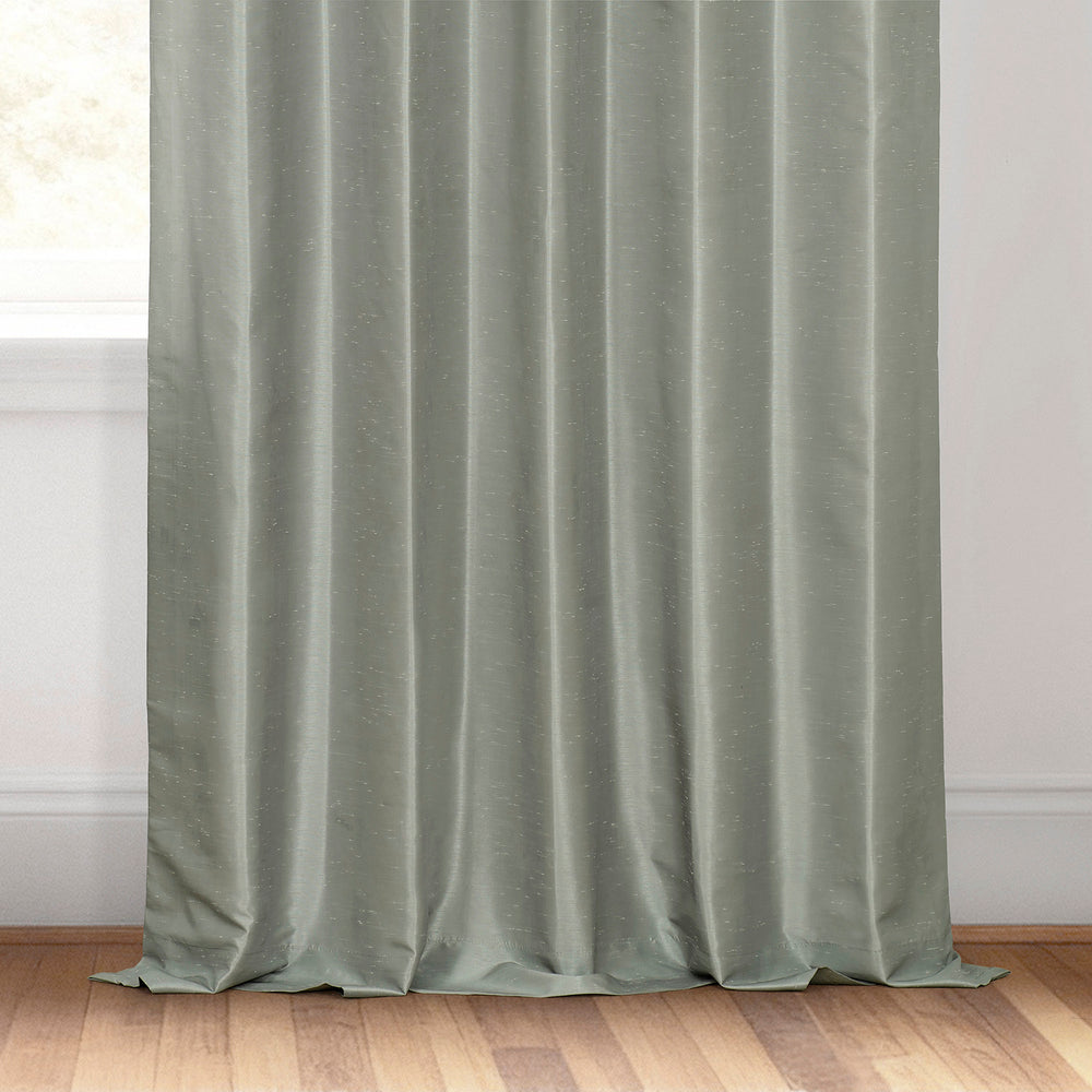 Silver French Pleat Vintage Textured Faux Dupioni Silk Blackout Curtain