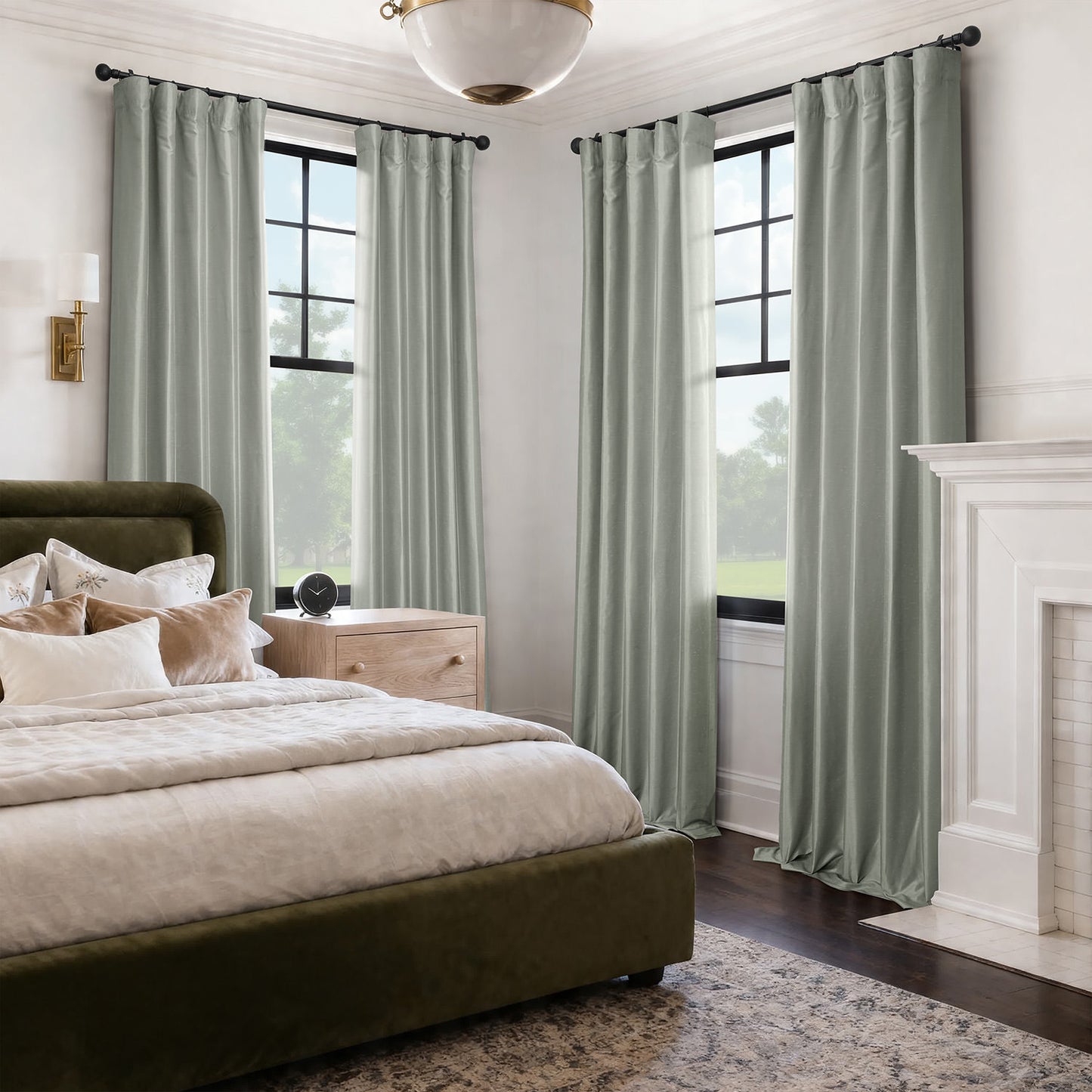Silver Vintage Textured Faux Dupioni Silk Blackout Curtain