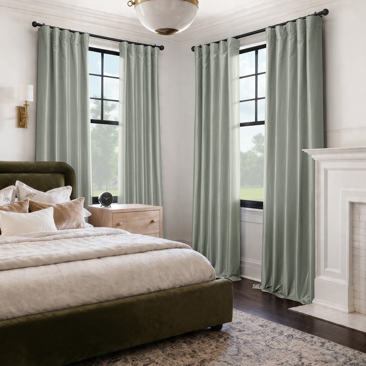 Silver Vintage Textured Faux Dupioni Silk Blackout Curtain