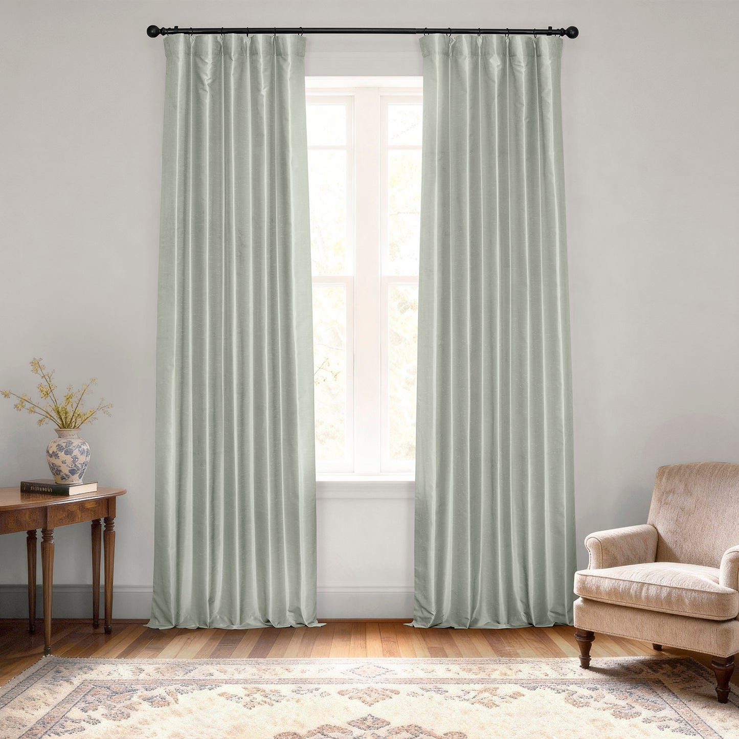 Silver Vintage Textured Faux Dupioni Silk Blackout Curtain