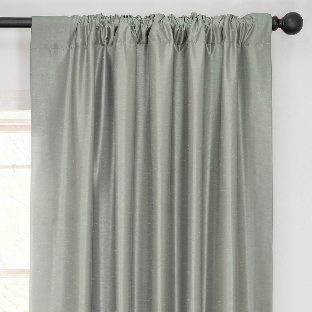 Silver Vintage Textured Faux Dupioni Silk Blackout Curtain