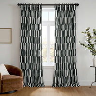 Brushstroke Stripe Black Striped Artisan Bloom Printed Cotton Twill Room Darkening Curtain